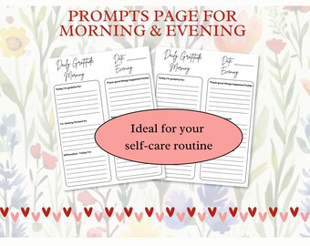 Daily gratitude prompts reflection pages, daily gratitude practice, mindfulness & self care, morning and evening 5-minute journal