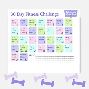 Thirty-Day Challenge, Fitness, Goal Setting, Progress Tracker, Habit Forming, Printable PDF, Horizontal, Instant Download, Exercise