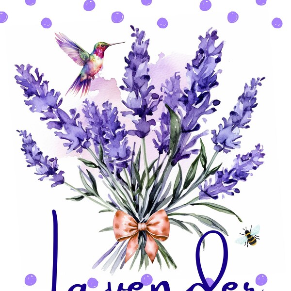 12'' × 18'' Lavender Garden Flag Purple Polka Dot Pink Bow Hummingbird Bumble Bee JPG and PDF