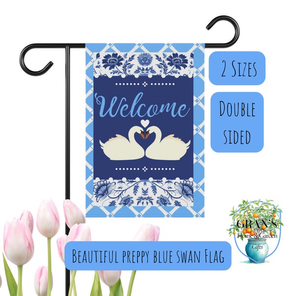 Welcome Garden Flag House Banner Beautiful Preppy Blue Swan Bird Lake Life Decor Outdoor Patio Decorations Country Feminine Style Spring