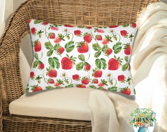 Summer Sweet Strawberry Lumbar Pillow 20 x 14 w removable insert, Summer Accent Pillows, Botanical Pillow Seasonal Decorative Throw Pillow