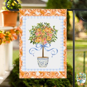 Bandeira de abóbora elegante Bandeira de casa de outono Bandeira sazonal de outono Bandeira de jardim de topiaria de abóbora elegante Bandeira de jardim de topiaria de outubro Chinoiserie Elegante