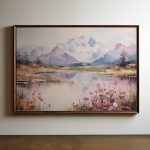 Mountain Meadow Wall Art Printable – Impressionist Floral Landscape Painting Download, Cottage Decor, Nature-Loving Homes, or Boho Bedrooms