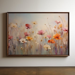 Vintage Floral Meadow Wall Art Soft Pastel Wildflower Painting Romantic Spring Bloom Print Shabby Chic Cottagecore Decor Digital Download