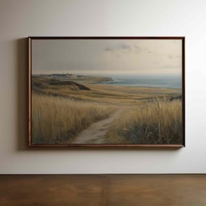 Coastal Landscape Digital Print, Serene Ocean Wall Art, Beach House Decor, Nautical Artwork, Seaside Path Painting, Calm Neutral Printable