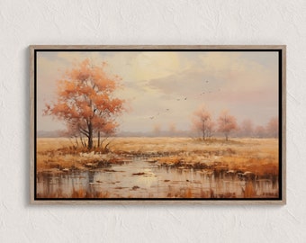 Herbst Landschaft Druck, Herbst Landschaft Druckbare Wandkunst, Herbst Wandkunst, Herbst Stadt Vintage Stil Ölgemälde, Bauernhaus Druck