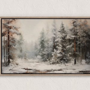 Vintage Winter Village Painting, Winter Scenes, Printable Winter Landscape, Winter Wall Art Print, Country Winter Print, Cottagecore Prints