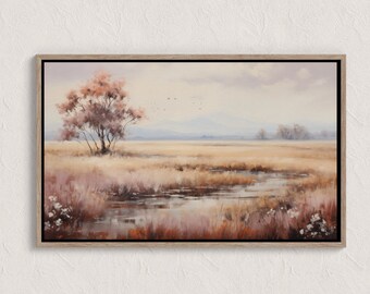 Herbst Landschaft Druck, Herbst Landschaft Druckbare Wandkunst, Herbst Wandkunst, Herbst Stadt Vintage Stil Ölgemälde, Bauernhaus Druck