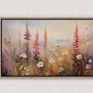 Printable Wildflower Field Landscape Oil Painting, Vintage Landscape Art Print, Country Field Wall Art Digital Download, Bedroom Landscape
