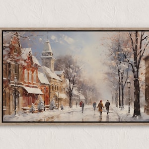 Vintage Winter Village Painting, Winter Scenes, Printable Winter Landscape, Winter Wall Art Print, Country Winter Print, Cottagecore Prints
