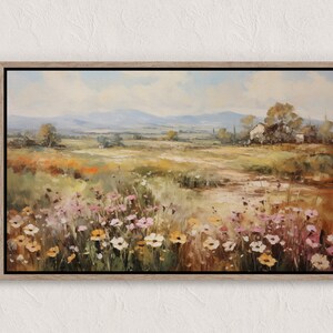 Printable Wildflower Field Landscape Oil Painting, Vintage Landscape Art Print, Country Field Wall Art Digital Download, Bedroom Landscape