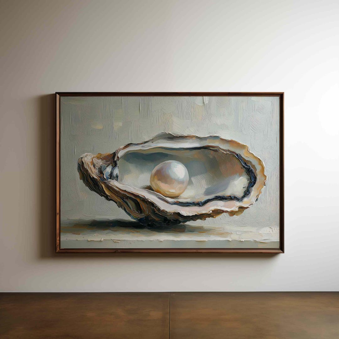Neutral Coastal Wall Art - Oyster Pearl Painting for a Tranquil Oceanic ...