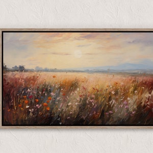 Printable Wildflower Field Landscape Oil Painting, Vintage Landscape Art Print, Country Field Wall Art Digital Download, Bedroom Landscape