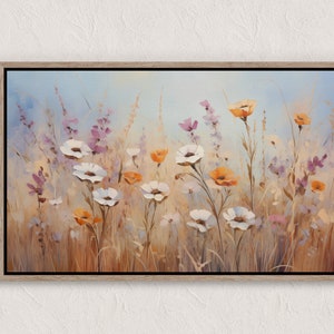 Printable Wildflower Field Landscape Oil Painting, Vintage Landscape Art Print, Country Field Wall Art Digital Download, Bedroom Landscape