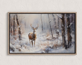 Tableau vintage village d'hiver, scènes d'hiver, paysage d'hiver à imprimer, décoration d'art mural hiver, impression campagne hiver, impressions Cottagecore