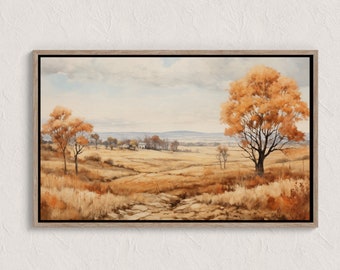 Herbst Landschaft Druck, Herbst Landschaft Druckbare Wandkunst, Herbst Wandkunst, Herbst Stadt Vintage Stil Ölgemälde, Bauernhaus Druck