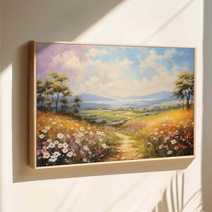 Rolling Hills & Wildflowers Printable Art - Countryside Landscape Digital Download, Impressionist Wall Decor, Neutral Vintage Pastel Print
