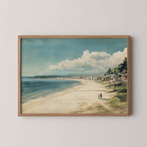 Vintage Beach Wall Art Watercolor Coastal Landscape Print Tranquil Seaside Scene Digital Painting Ocean Shoreline Decor Home Gift Minimalist