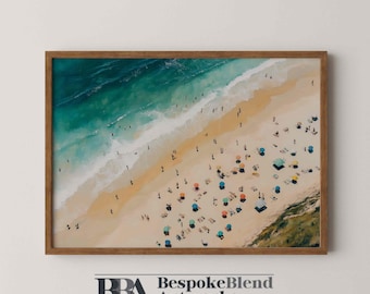 Vibrant Beach Scene Wall Art Printable – Aerial Summer Painting Download for Coastal Living Room Decor, Vacation Homes, or Ocean Interiorss