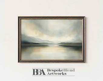 Neutrale abstracte Lake Art Print, afdrukbaar landschap digitaal schilderen, minimalistische natuur kunst aan de muur, Instant Download, Modern Home Decor