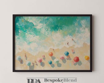 Beach Umbrella Wall Art Printable Aerial Seascape Painting Download for Ocean-Inspired Home Decor, Coastal Bedrooms or Summer Living Spaces