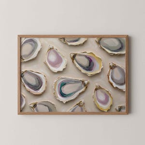 Vintage Oyster Shell Wall Art Antique Nautical Print Rustic Coastal Painting Neutral Seafood Kitchen Decor Digital Ocean Artwork Download
