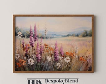 Wildflower Meadow Print Soft Floral Wall Art Impressionist Pastel Landscape Digital Painting Tranquil Nature Scene for Elegant Home Decor
