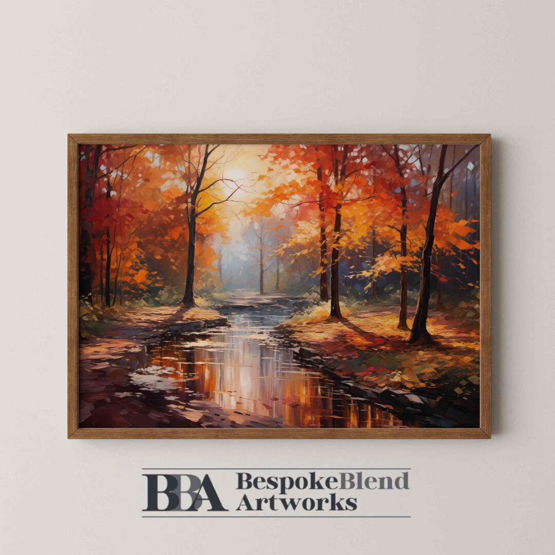 Autumn River Landscape Wall Art Printable Warm Fall Foliage Digital ...