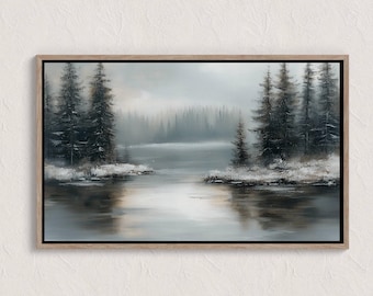 Vintage Winter Pine Forest Print, Rustic Snowy Landscape Painting, Antique Evergreen Decor, Digital Download, Farmhouse Printable Wall Art