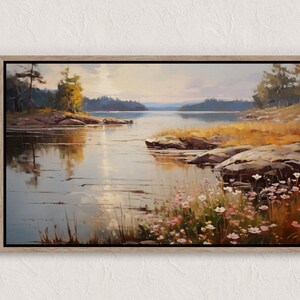 Printable Wildflower Field Landscape Oil Painting, Vintage Landscape Art Print, Country Field Wall Art Digital Download, Bedroom Landscape