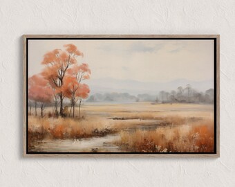 Herbst Landschaft Druck, Herbst Landschaft Druckbare Wandkunst, Herbst Wandkunst, Herbst Stadt Vintage Stil Ölgemälde, Bauernhaus Druck