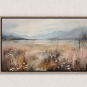Printable Wildflower Field Landscape Oil Painting, Vintage Landscape Art Print, Country Field Wall Art Digital Download, Bedroom Landscape