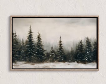 Vintage Winter Pine Forest Print, Rustic Snowy Landscape Painting, Antique Evergreen Decor, Digital Download, Farmhouse Printable Wall Art