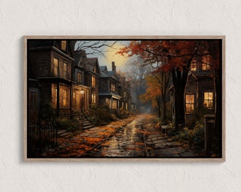Herbst Landschaft Druck, Herbst Landschaft Druckbare Wandkunst, Herbst Wandkunst, Herbst Stadt Vintage Stil Ölgemälde, Bauernhaus Druck