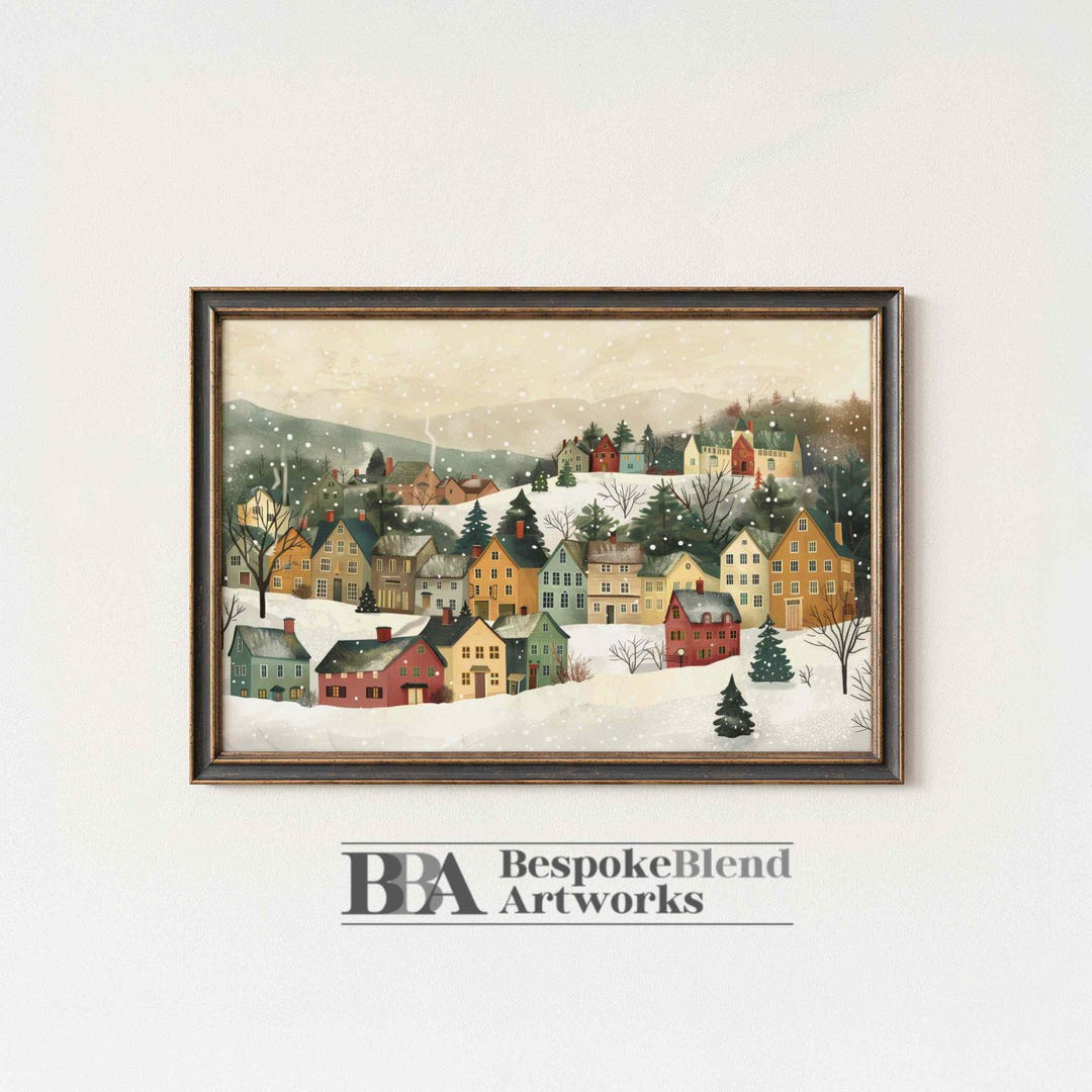 Rustic Cabin Winter Wall Art Printable – Snowy Mountain Village ...
