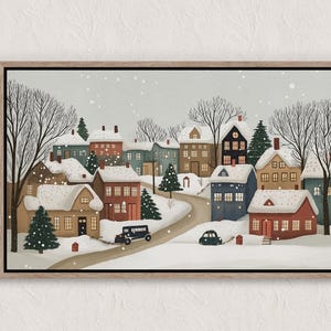 Vintage Winter Village Painting, Winter Scenes, Printable Winter Landscape, Winter Wall Art Print, Country Winter Print, Cottagecore Prints