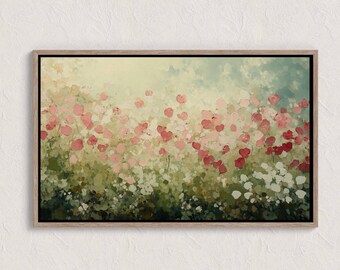 Floral Spring Printable Wall Art, Wildflower Landscape Print, Abstract Flower Spring Print, Flower Meadow Oil Painting, Vintage style art