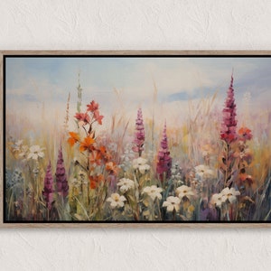Printable Wildflower Field Landscape Oil Painting, Vintage Landscape Art Print, Country Field Wall Art Digital Download, Bedroom Landscape