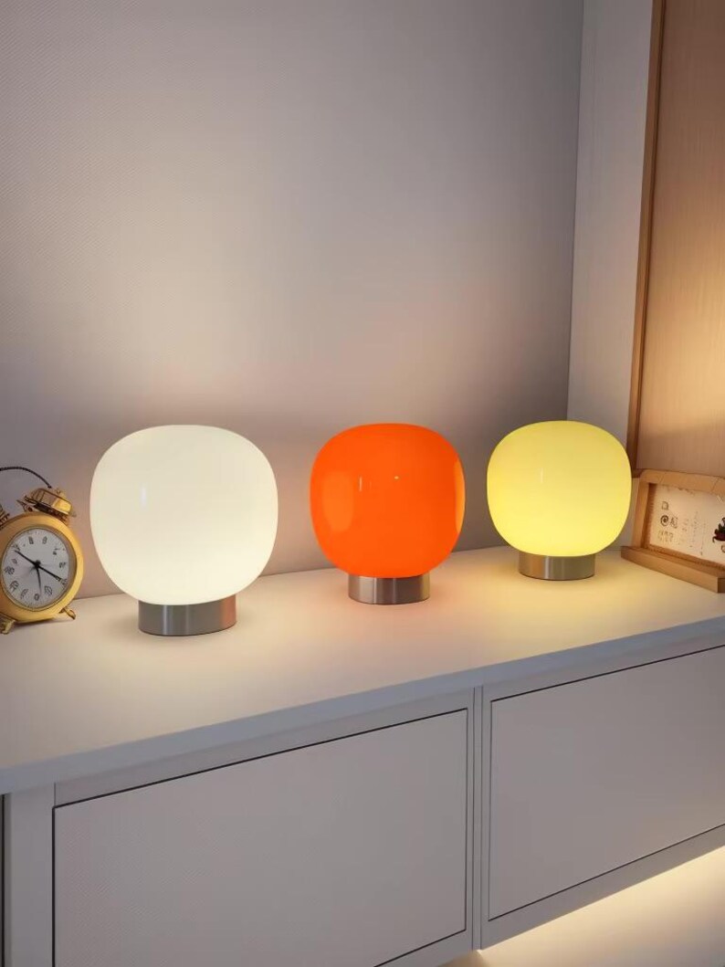 Lámpara de mesa de cristal Macaron: LED tricolor regulable, iluminación minimalista moderna para dormitorio, mesita de noche, sala de estar o decoración de hotel.