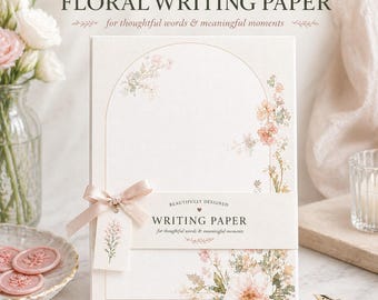 Set di carta da lettere con motivo floreale rosa cipria e sigillo di ceralacca – Regalo di cancelleria romantico – Floreale ad acquerello