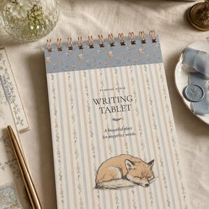 Fox writing tablet, tear away notepad for drafts, handmade woodland stationery, gift for writer, Sleepy Fox Collection