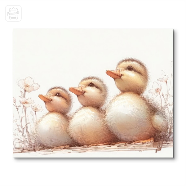 Three Little Ducklings Art Print wall decor - child’s room / nursery decor - farmhouse style - canvas/framed - baby ducks - farm art