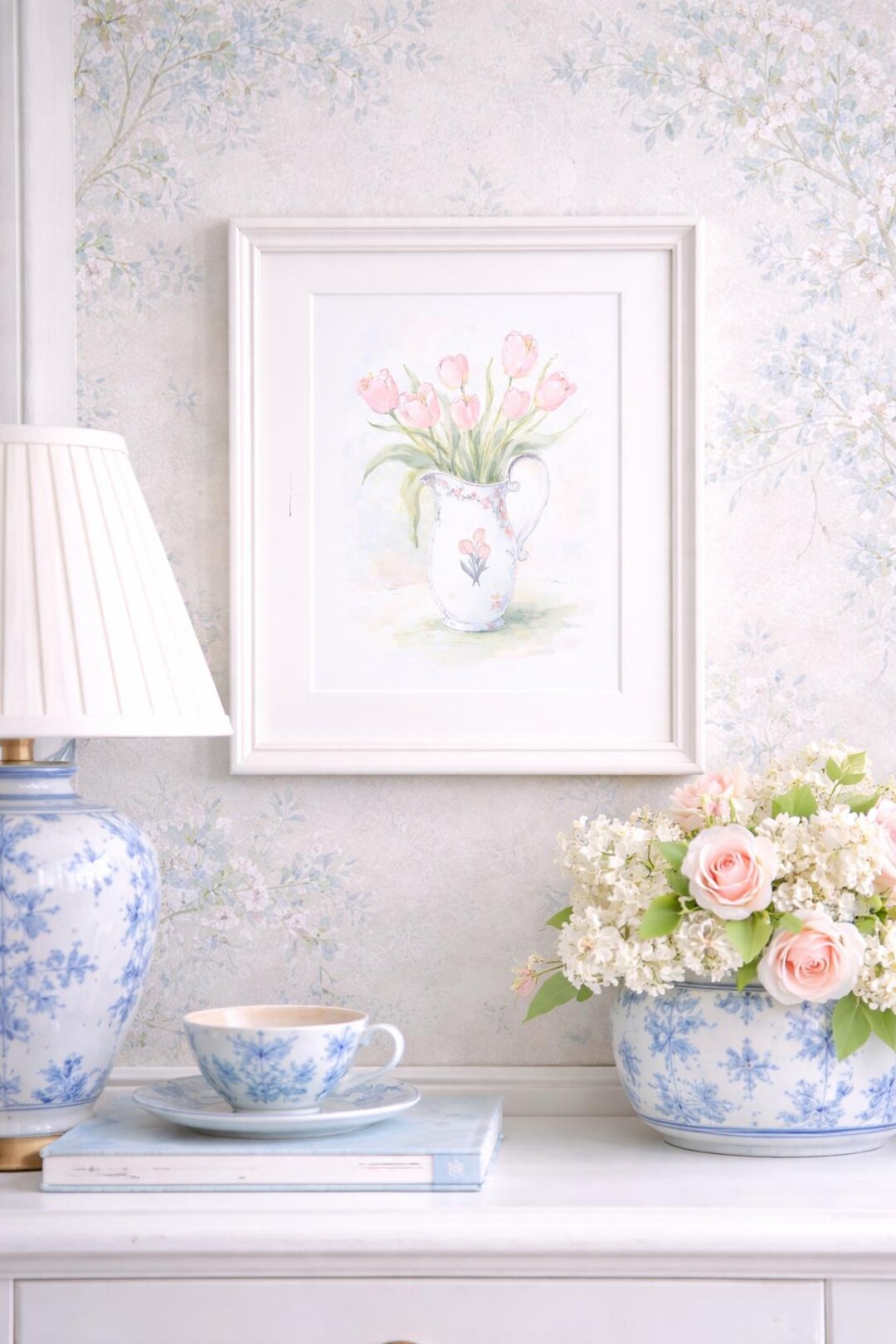 Pink Tulips Floral Watercolor Art Print - Spring Cottage Wall Art - Etsy