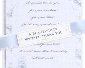 Lettere di ringraziamento precompilate di lusso, su carta di lino con sigillo di ceralacca, pronte per essere spedite come regalo.