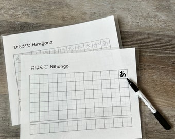 Reuse Laminated Japanese Writing Sheet- Hiragana, Katakana, Personalized Name