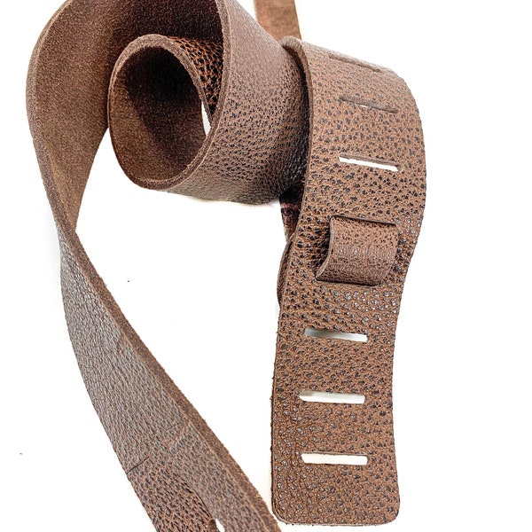 Pebbled Heavy Duty Thick But Soft Leather Guitar Strap Up to 59" Long