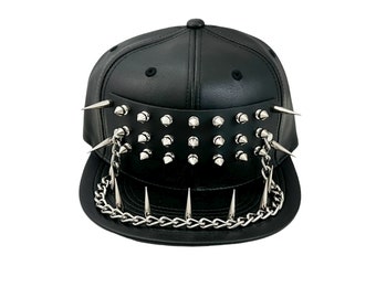 Cappello da baseball con catena a punta Cappello punk in pelle vegana con fibbia posteriore regolabile fatto a mano