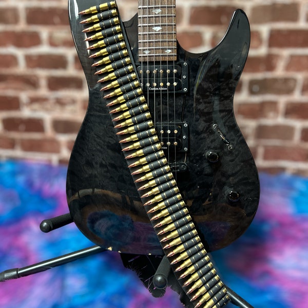 Brass Shell Metal X link Genuine  Cowhide 223/556 Bullet Leather Guitar Strap Thrash Metal Punk Rock Goth
