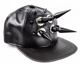 Cappello da baseball Thrash XL Spike Mohawk Cappello punk in pelle vegana con fibbia posteriore regolabile fatto a mano