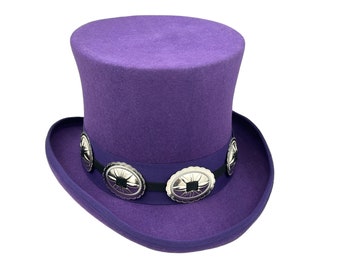 Purple Tophat With Concho Leather Removable Hat Band Rocker Hat Victorian Steampunk Madhatter  Premium Quality